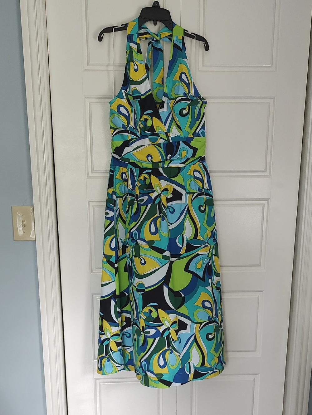 Boston Proper Blue, Green & Yellow Halter Midi Dress